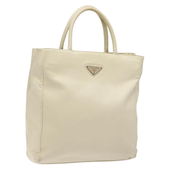 PRADA Tote Bag Leather White Silver Auth gh702