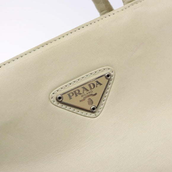 PRADA Tote Bag Leather White Silver Auth gh702