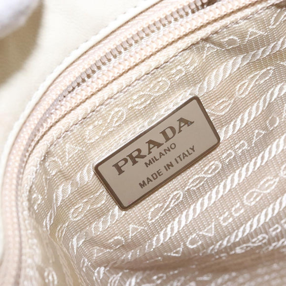 PRADA Tote Bag Leather White Silver Auth gh702