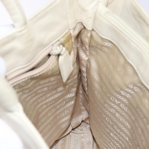 PRADA Tote Bag Leather White Silver Auth gh702