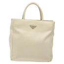 PRADA Tote Bag Leather White Silver Auth gh702-13