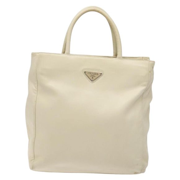 PRADA Tote Bag Leather White Silver Auth gh702