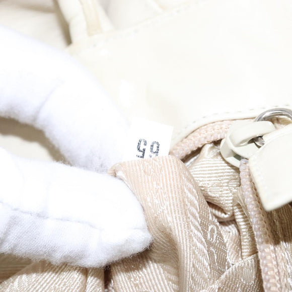 PRADA Tote Bag Leather White Silver Auth gh702