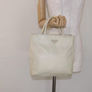 PRADA Tote Bag Leather White Silver Auth gh702-23