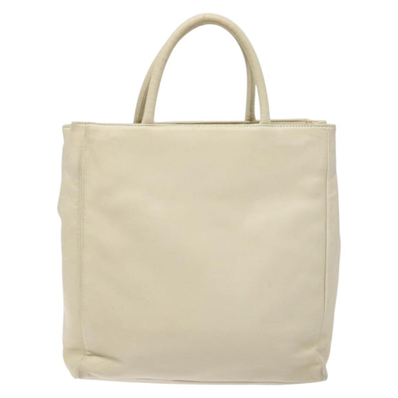 PRADA Tote Bag Leather White Silver Auth gh702