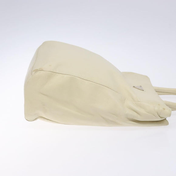 PRADA Tote Bag Leather White Silver Auth gh702