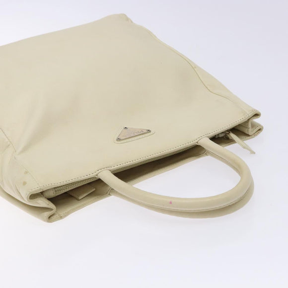 PRADA Tote Bag Leather White Silver Auth gh702