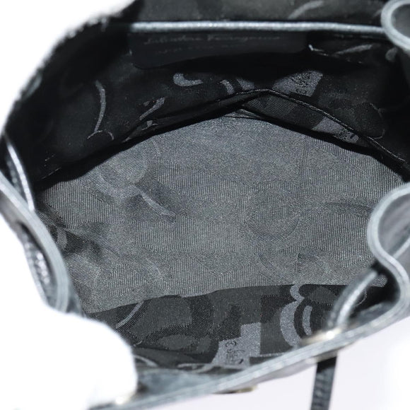 Salvatore Ferragamo Gancini Backpack Leather Black Silver Auth gh705