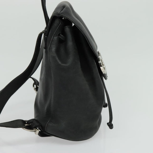 Salvatore Ferragamo Gancini Backpack Leather Black Silver Auth gh705