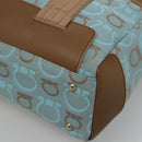 Salvatore Ferragamo Gancini Tote Bag Canvas Leather Light Blue Gold Auth gh706-15