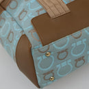 Salvatore Ferragamo Gancini Tote Bag Canvas Leather Light Blue Gold Auth gh706-9