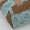 Salvatore Ferragamo Gancini Tote Bag Canvas Leather Light Blue Gold Auth gh706-17