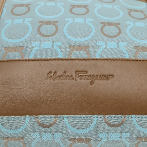 Salvatore Ferragamo Gancini Tote Bag Canvas Leather Light Blue Gold Auth gh706