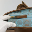 Salvatore Ferragamo Gancini Tote Bag Canvas Leather Light Blue Gold Auth gh706-19