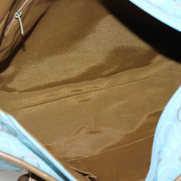 Salvatore Ferragamo Gancini Tote Bag Canvas Leather Light Blue Gold Auth gh706