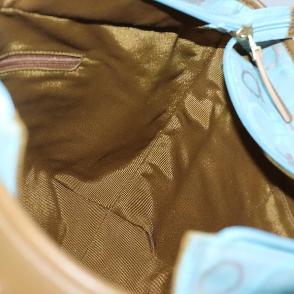 Salvatore Ferragamo Gancini Tote Bag Canvas Leather Light Blue Gold Auth gh706