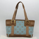 Salvatore Ferragamo Gancini Tote Bag Canvas Leather Light Blue Gold Auth gh706-12
