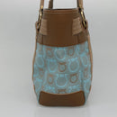 Salvatore Ferragamo Gancini Tote Bag Canvas Leather Light Blue Gold Auth gh706-3