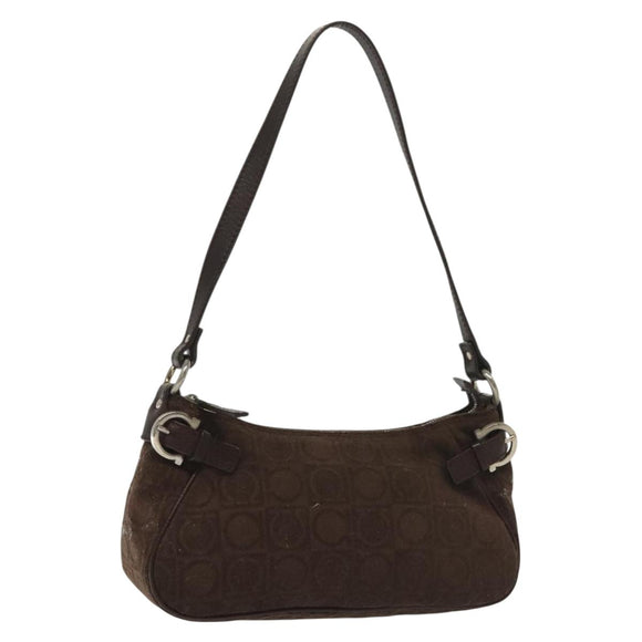 Salvatore Ferragamo Accessory Pouch Suede Brown Silver Auth gh716