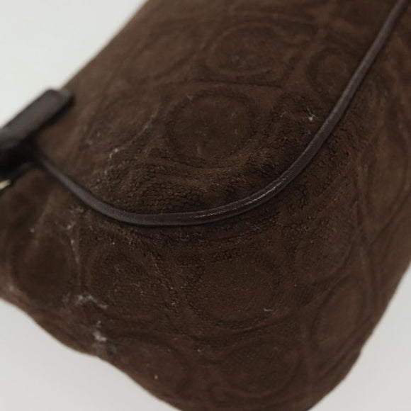 Salvatore Ferragamo Accessory Pouch Suede Brown Silver Auth gh716