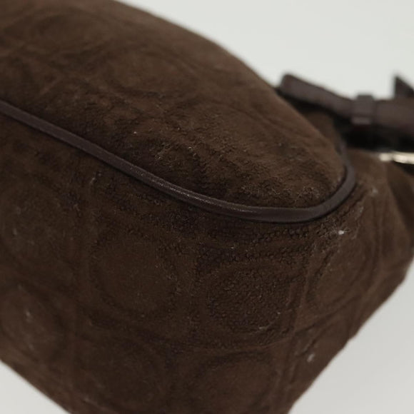 Salvatore Ferragamo Accessory Pouch Suede Brown Silver Auth gh716