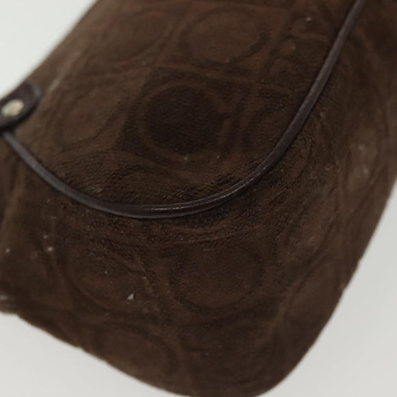 Salvatore Ferragamo Accessory Pouch Suede Brown Silver Auth gh716