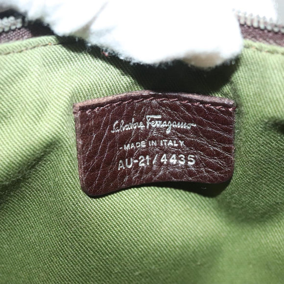 Salvatore Ferragamo Accessory Pouch Suede Brown Silver Auth gh716