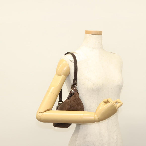 Salvatore Ferragamo Accessory Pouch Suede Brown Silver Auth gh716