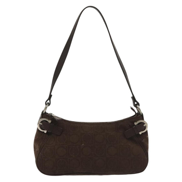 Salvatore Ferragamo Accessory Pouch Suede Brown Silver Auth gh716