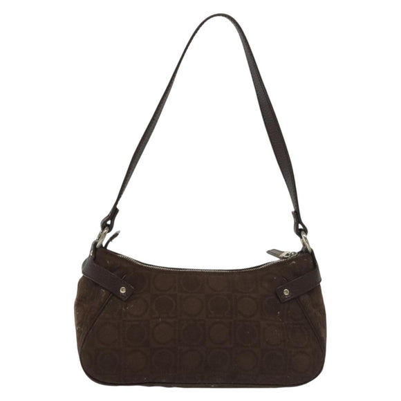 Salvatore Ferragamo Accessory Pouch Suede Brown Silver Auth gh716