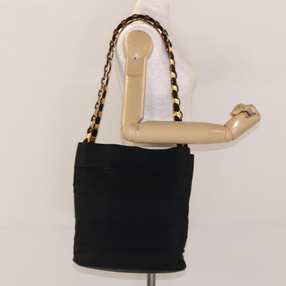 Salvatore Ferragamo Chain Shoulder Bag Canvas Black Gold Auth gh718