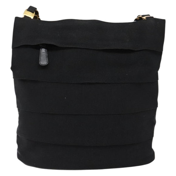 Salvatore Ferragamo Chain Shoulder Bag Canvas Black Gold Auth gh718