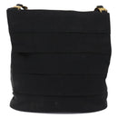 Salvatore Ferragamo Chain Shoulder Bag Canvas Black Gold Auth gh718-2