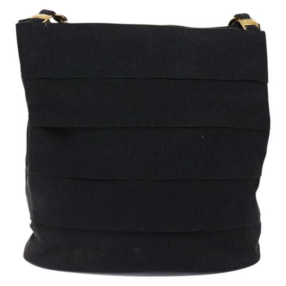 Salvatore Ferragamo Chain Shoulder Bag Canvas Black Gold Auth gh718