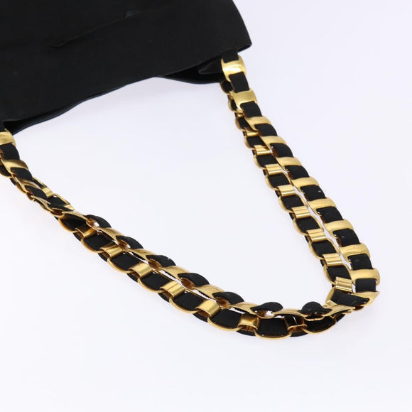 Salvatore Ferragamo Chain Shoulder Bag Canvas Black Gold Auth gh718