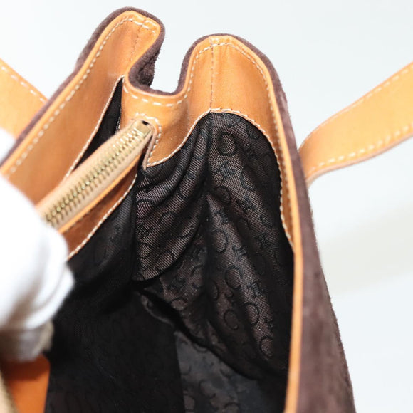 CELINE C Macadam Canvas Hand Bag Brown Gold Auth gh720