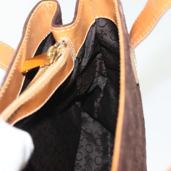 CELINE C Macadam Canvas Hand Bag Brown Gold Auth gh720