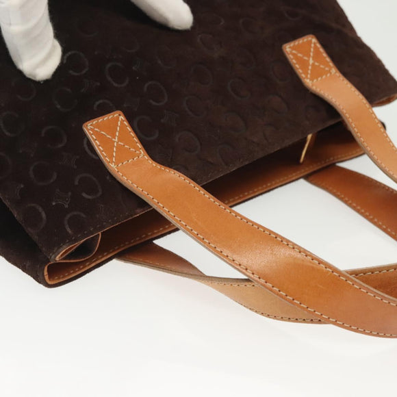 CELINE C Macadam Canvas Hand Bag Brown Gold Auth gh720