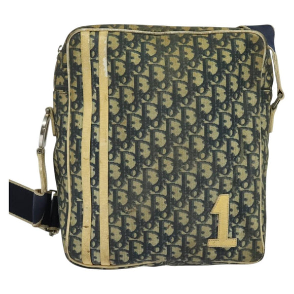 Christian Dior Trotter Canvas Shoulder Bag Navy Silver Auth gh726