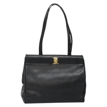 Salvatore Ferragamo Vala Tote Bag Leather Black Gold Auth gh727