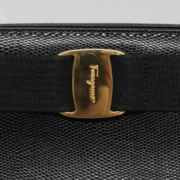 Salvatore Ferragamo Vala Tote Bag Leather Black Gold Auth gh727