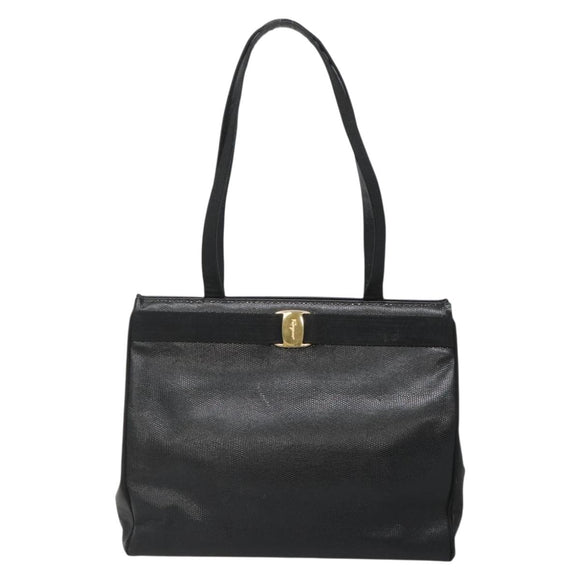 Salvatore Ferragamo Vala Tote Bag Leather Black Gold Auth gh727