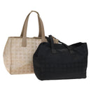 CHANEL New Travel line Tote Bag Nylon 2Set Beige Black CC Auth gh728-1