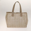 CHANEL New Travel line Tote Bag Nylon 2Set Beige Black CC Auth gh728-3