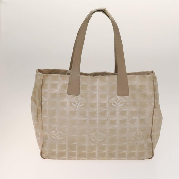 CHANEL New Travel line Tote Bag Nylon 2Set Beige Black CC Auth gh728