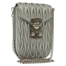 Miu Miu Matelasse Chain Shoulder Bag Leather Silver Auth gh730-1
