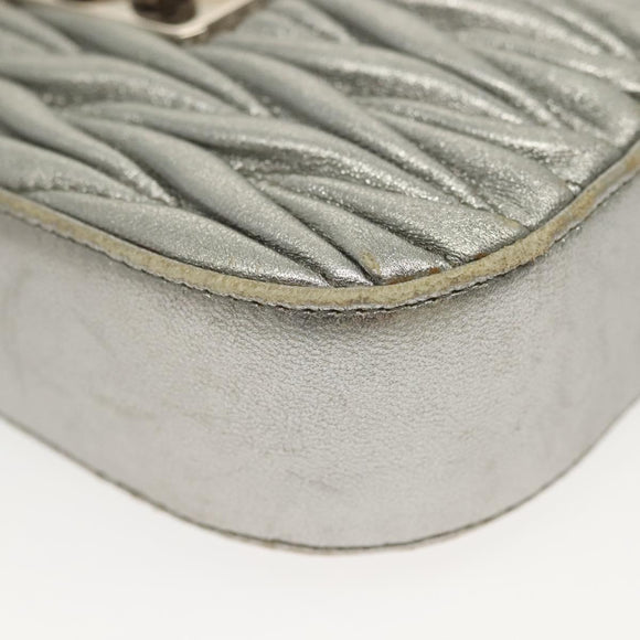 Miu Miu Matelasse Chain Shoulder Bag Leather Silver Auth gh730