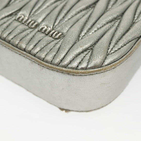 Miu Miu Matelasse Chain Shoulder Bag Leather Silver Auth gh730