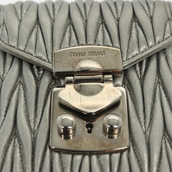 Miu Miu Matelasse Chain Shoulder Bag Leather Silver Auth gh730