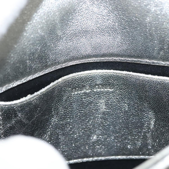 Miu Miu Matelasse Chain Shoulder Bag Leather Silver Auth gh730